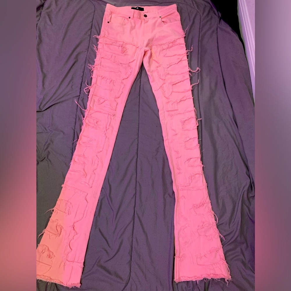 super stacked pink jeans, size 36